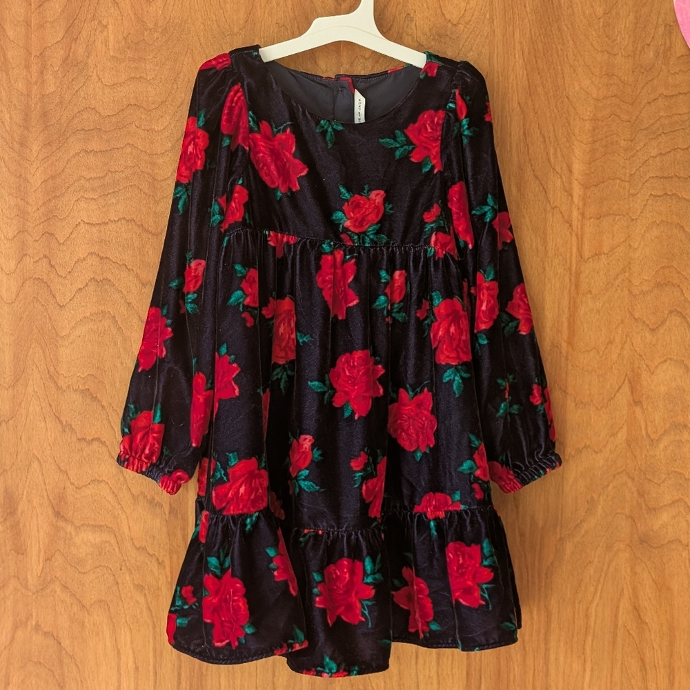 Janie and Jack Navy Velvet Rose Long Sleeve Dress